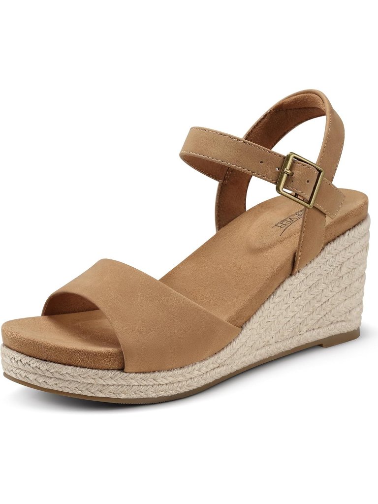 Women's Khaki Comfortable Adjustable Ankle Strap With Buckle Heel Sandals